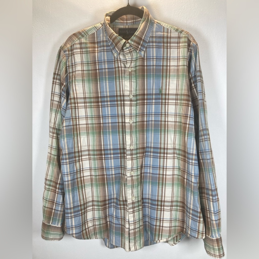 Polo Ralph Lauren Men’s Button Up Shirt Large Plaid multicolor Pony Green